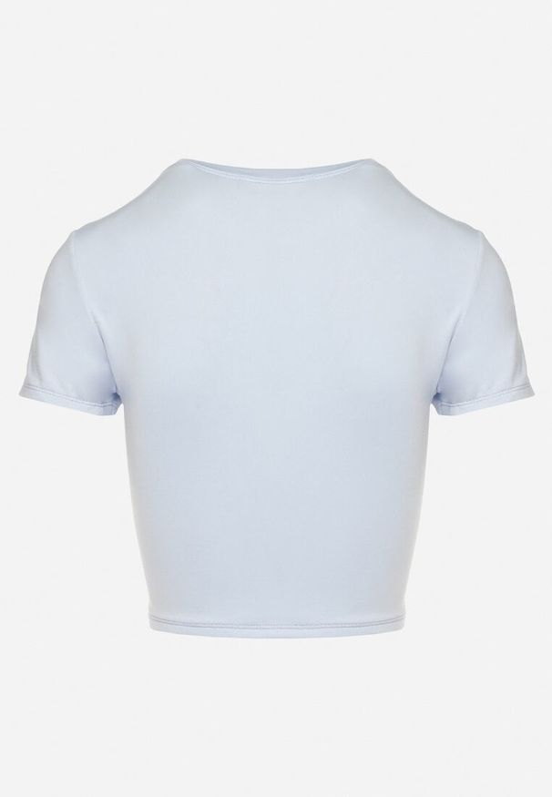Born2be - Jasnoniebieski T-shirt z Wiskozą o Dopasowanym Kroju Typu Crop Top Folirra. Okazja: na co dzień. Kolor: niebieski. Materiał: wiskoza. Styl: casual, klasyczny