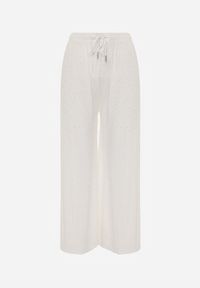 Renee - Białe Spodnie z Bawełną o Szerokim Kroju z Cyrkoniami Azirene. Okazja: na co dzień. Kolor: biały. Materiał: bawełna. Styl: casual #7