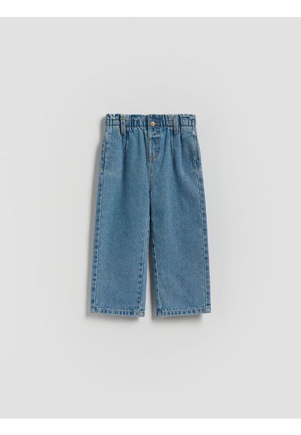 Reserved - Jeansy baggy z prostą nogawką - niebieski. Kolor: niebieski. Materiał: jeans