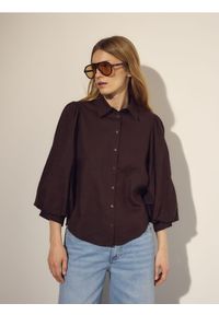 Reserved - Koszula z lnem - ciemnobrązowy. Kolor: brązowy. Materiał: len #1