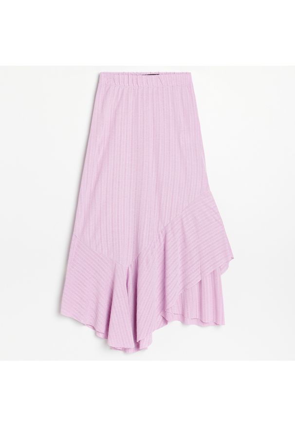 Reserved - Asymetryczna spódnica ze strukturalnej dzianiny - Różowy. Kolor: różowy. Materiał: dzianina