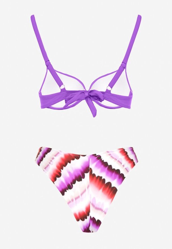 Born2be - Fioletowe Bikini Biustonosz i Majtki Typu Figi z Nadrukiem Natimela. Kolor: fioletowy. Wzór: nadruk