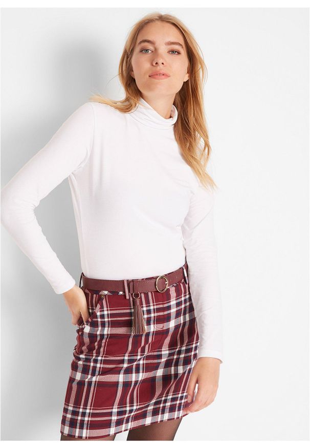 bonprix - Bluzka z długim rękawem i golfem. Typ kołnierza: golf. Kolor: biały. Materiał: bawełna. Długość rękawa: długi rękaw. Długość: długie