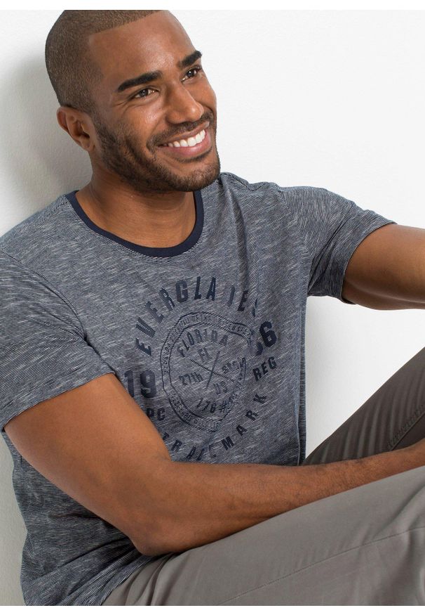 bonprix - T-shirt (2 szt.) z czystej bawełny. Kolor: niebieski. Materiał: bawełna. Długość: długie. Wzór: nadruk