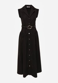 Renee - Czarna Sukienka Koszulowa Bez Rękawów z Paskiem i Metaliczną Klamrą Thespiphia. Okazja: na co dzień. Typ kołnierza: dekolt w kształcie V. Kolor: czarny. Długość rękawa: bez rękawów. Typ sukienki: koszulowe. Styl: casual #8