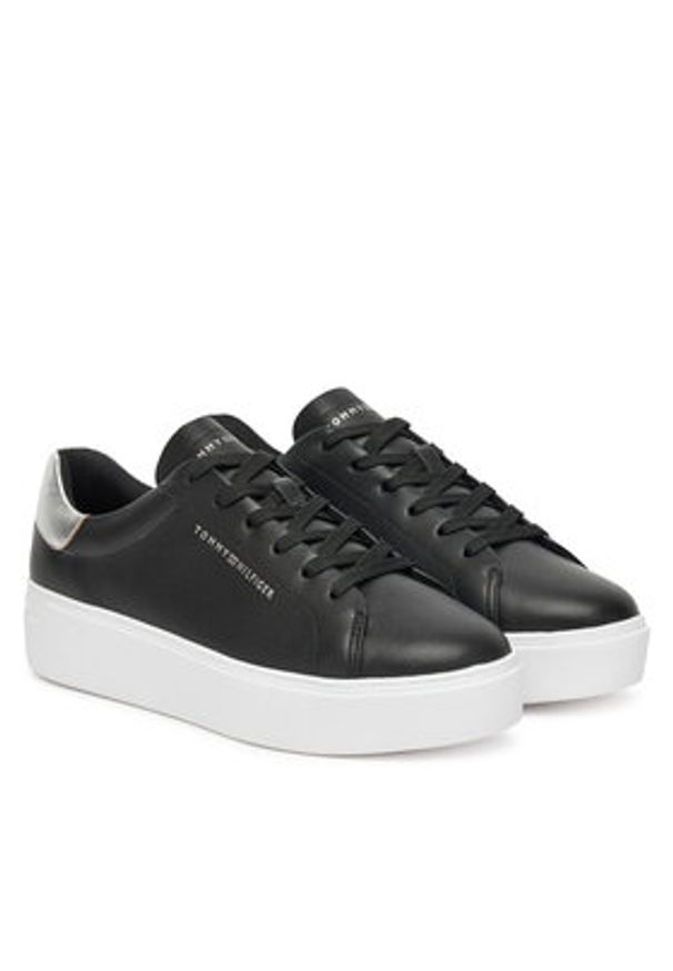TOMMY HILFIGER - Tommy Hilfiger Sneakersy Essential Platform Court Sneaker FW0FW08756 Czarny. Kolor: czarny. Materiał: skóra. Obcas: na platformie