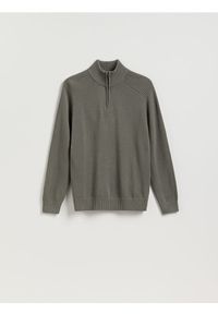 Reserved - Sweter z rozpinanym golfem - zielony. Typ kołnierza: golf. Kolor: zielony. Materiał: bawełna, dzianina
