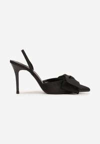 Born2be - Czarne Satynowe Szpilki z Odkrytą Piętą i Ozdobną Kokardą Argatea. Okazja: na co dzień, na spotkanie biznesowe, na ślub cywilny, do pracy, na wesele, na imprezę. Kolor: czarny. Materiał: satyna. Obcas: na szpilce. Styl: casual, biznesowy, elegancki, klasyczny #6