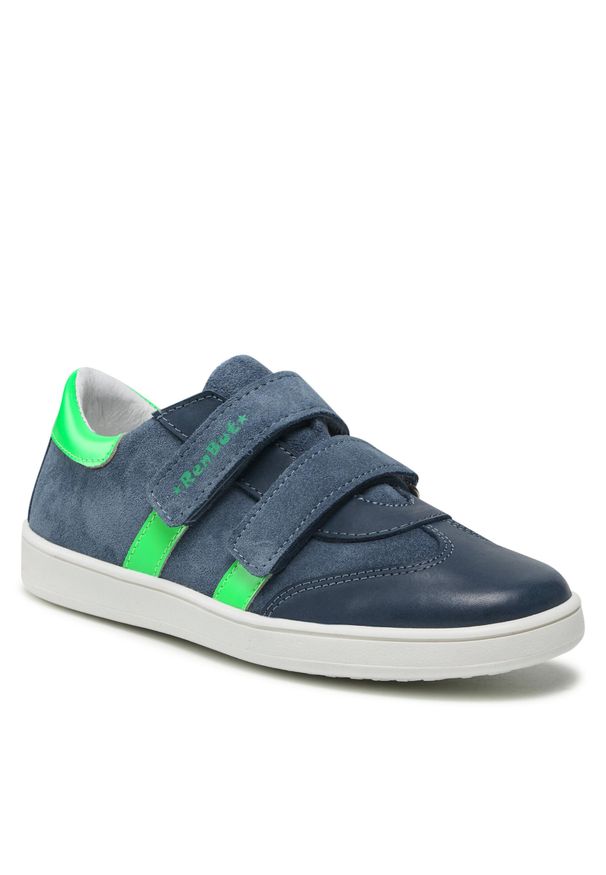 Sneakersy RenBut 33-4444 Jeans/Zielony Fluo. Kolor: niebieski. Materiał: zamsz, skóra