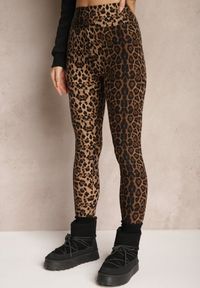 Renee - Brązowe Legginsy z Wiskozy w Panterkę Sartona. Okazja: na co dzień. Kolor: brązowy. Materiał: wiskoza. Długość: do kostek. Wzór: motyw zwierzęcy. Styl: klasyczny, wizytowy, casual, elegancki