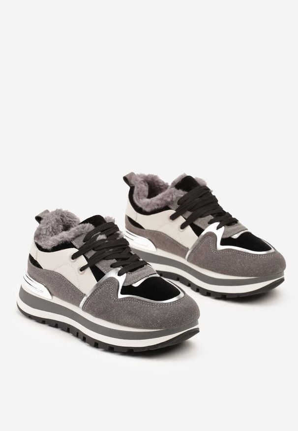 Renee - Szare Sneakersy na Zimę z Futerkowym Ociepleniem Vertiste. Kolor: szary. Materiał: jeans. Wzór: ze splotem. Sezon: zima