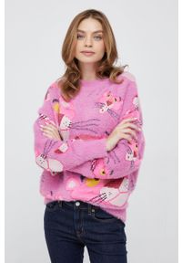 Desigual sweter z domieszką wełny damski kolor różowy. Kolor: różowy. Materiał: wełna. Długość rękawa: długi rękaw. Długość: długie. Wzór: ze splotem #3