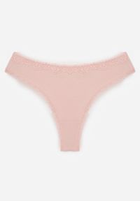 Renee - Różowe Majtki Stringi z Bawełną z Koronką Aethimilia. Kolor: różowy. Materiał: bawełna, koronka. Wzór: koronka #1