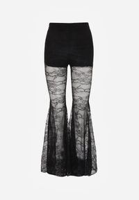 Renee - Czarne Spodnie High Waist o Kroju Dzwonów z Koronki Ferella. Okazja: na randkę. Stan: podwyższony. Kolor: czarny. Materiał: koronka. Wzór: koronka. Styl: elegancki, klasyczny #2