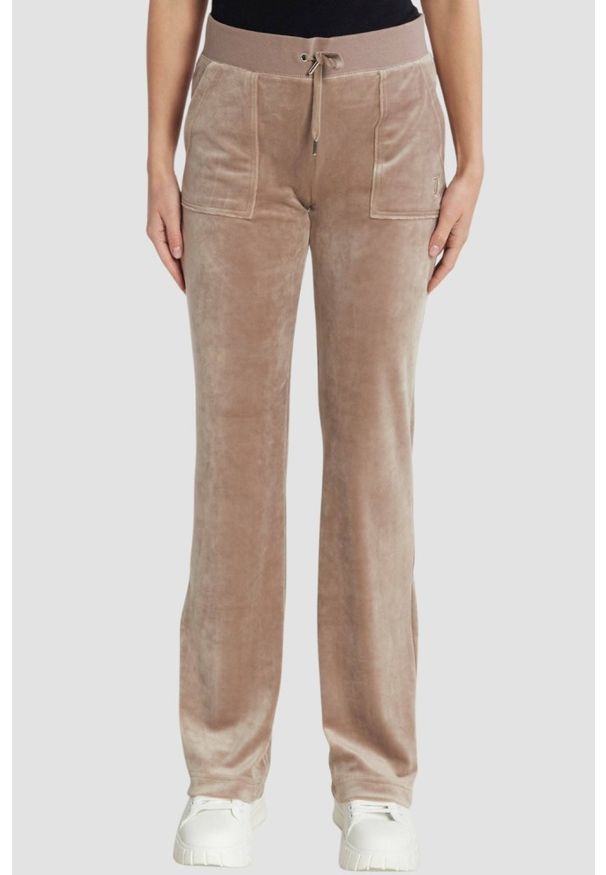 Juicy Couture - JUICY COUTURE Ciemno-beżowe damskie spodnie welurowe Del Ray Pocket Pant, Rozmiar M. Kolor: beżowy. Materiał: welur