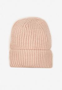Renee - Różowa Czapka Beanie z Wiskozą z Prążkowanego Materiału Ozdobiona Metaliczną Nicią Temitana. Kolor: różowy. Materiał: materiał, prążkowany, wiskoza. Wzór: aplikacja. Styl: wizytowy, casual, elegancki #1