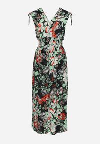 Born2be - Czarno-Zielona Sukienka z Kopertowym Dekoltem w Kwiaty z Gumką w Pasie Fionessa. Okazja: na co dzień. Typ kołnierza: dekolt kopertowy. Kolor: czarny. Wzór: kwiaty. Typ sukienki: kopertowe. Styl: klasyczny, casual, elegancki #5