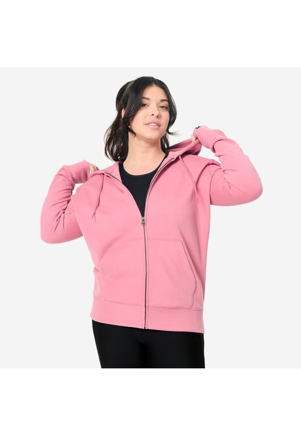 DOMYOS - Bluza na zamek damska Domyos Gym & Pilates. Kolor: różowy. Materiał: bawełna, materiał. Sport: joga i pilates