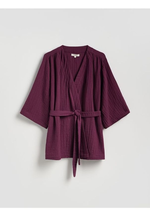 Reserved - Muślinowe kimono - mahoniowy. Kolor: brązowy. Materiał: tkanina, bawełna