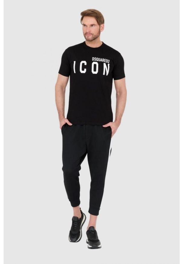 DSQUARED2 Czarny t-shirt męski z dużym logo icon, Rozmiar L. Kolor: czarny