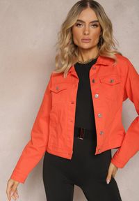 Renee - Pomarańczowa Jeansowa Kurtka z Bawełny z Guzikami i Kieszeniami Ainztia. Kolor: pomarańczowy. Materiał: bawełna, jeans