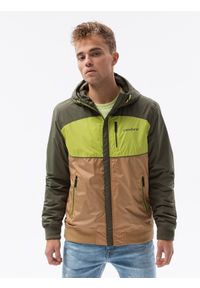 Ombre Clothing - Kurtka męska sportowa - oliwkowa V7 - Rozmiar: L. Kolor: oliwkowy. Materiał: poliester. Styl: sportowy #1