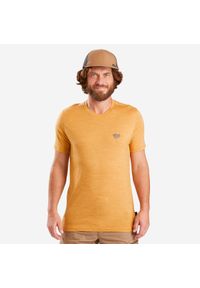 FORCLAZ - Koszulka trekkingowa z krótkim rękawem męska Forclaz Travel 500 Merino. Kolor: brązowy, wielokolorowy, pomarańczowy, żółty. Materiał: materiał, wełna, akryl. Długość rękawa: krótki rękaw. Długość: krótkie. Sezon: zima, lato