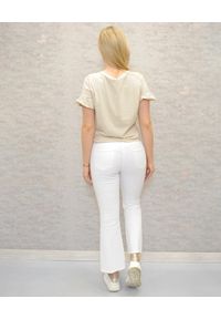 Deha - DEHA - Beżowy t-shirt z falbanką. Kolor: beżowy. Materiał: jeans, bawełna. Sezon: wiosna