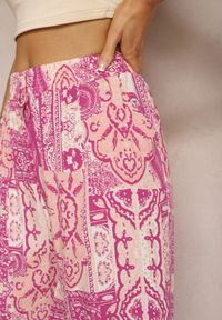 Renee - Różowe Szerokie Spodnie Typu Palazzo z Wiskozy z Gumką w Pasie Melafea. Kolor: różowy. Materiał: wiskoza. Sezon: lato #4