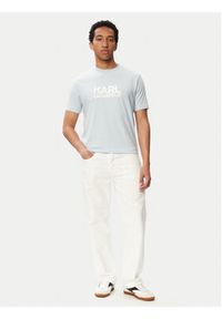 Karl Lagerfeld - KARL LAGERFELD T-Shirt 755780 563235 Niebieski jasny Regular Fit. Typ kołnierza: dekolt w karo. Kolor: niebieski. Materiał: bawełna #5