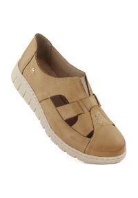 Skórzane półbuty damskie komfortowe jasny brąz Helios 474. Kolor: brązowy. Materiał: skóra #1