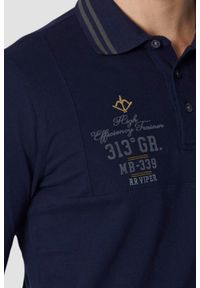 Aeronautica Militare - AERONAUTICA MILITARE Granatowy męski longsleeve polo P.A.N.. Typ kołnierza: polo. Kolor: niebieski. Długość rękawa: długi rękaw