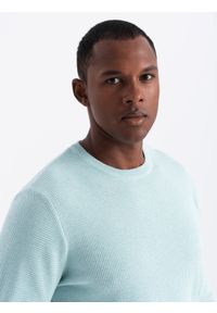Ombre Clothing - Melanżowy męski sweter ze strukturalnej dzianiny – miętowy V1 - Rozmiar: L. Okazja: na co dzień. Kolor: miętowy. Materiał: dzianina. Wzór: melanż. Styl: casual #4