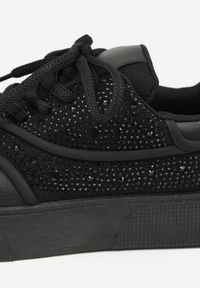 Born2be - Czarne Sneakersy na Grubej Podeszwie z Cyrkoniami Catith. Okazja: na co dzień. Kolor: czarny. Materiał: jeans #5