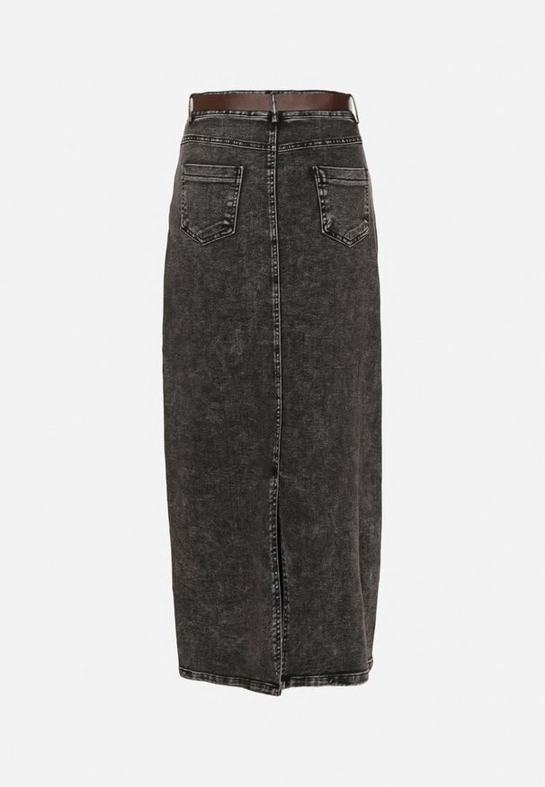 Born2be - Czarna Spódnica Jeansowa o Ołówkowym Kroju z Dodatkowym Paskiem Inelira. Okazja: na co dzień. Kolor: czarny. Materiał: jeans. Styl: casual
