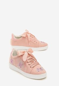 Renee - Różowe Sneakersy Turn To Left. Kolor: różowy. Materiał: satyna, skóra. Wzór: aplikacja #6