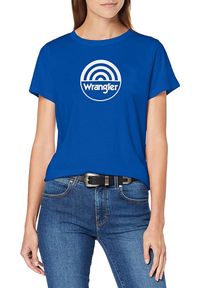 Wrangler - WRANGLER SS CIRCLE TEE DAMSKI T-SHIRT KOSZULKA Z KRÓTKIM RĘKAWEM LOGO NADRUK NAVY W7Z2EV114 112132160. Długość rękawa: krótki rękaw. Długość: krótkie. Wzór: nadruk