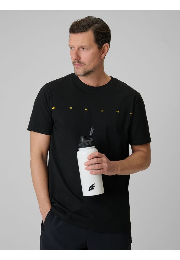 4f - 4F T-shirt regular z nadrukiem męski - czarny L. Okazja: na co dzień. Kolor: czarny. Materiał: dzianina, bawełna, materiał. Wzór: nadruk. Styl: casual, klasyczny