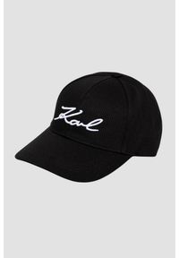 Karl Lagerfeld - KARL LAGERFELD Czarna czapka damska z daszkiem Signature Cap. Kolor: czarny. Wzór: aplikacja, haft. Styl: casual, elegancki #1