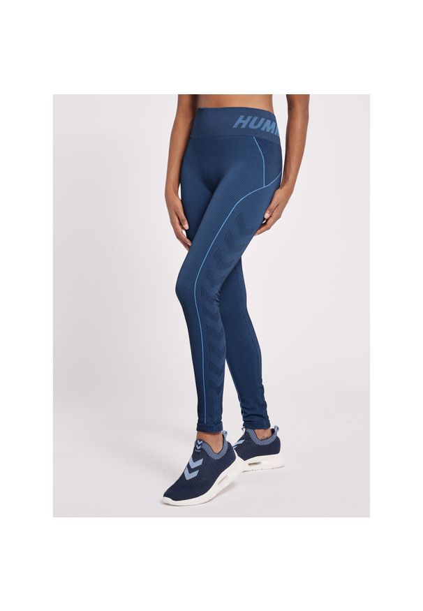 Damskie legginsy mid-rise Hummel TE Christel. Kolor: niebieski. Materiał: dzianina, materiał, prążkowany