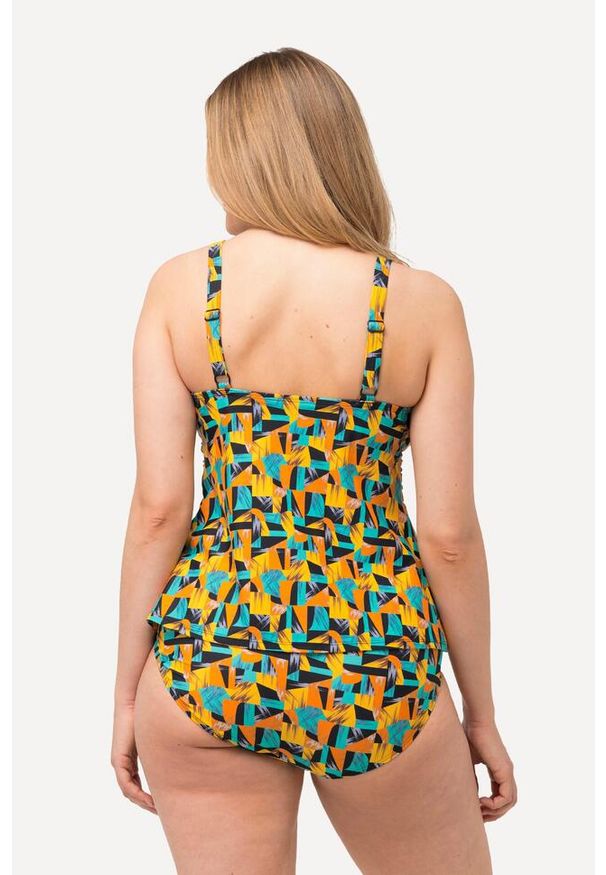 ULLA POPKEN - Damskie Tankini abstrakcyjny nadruk miękkie miseczki z recyklingu. Kolekcja: plus size. Kolor: czarny. Materiał: elastan, poliamid, materiał. Wzór: nadruk