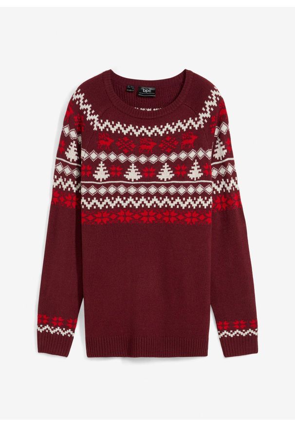 bonprix - Sweter dziecięcy w norweski wzór. Kolor: czerwony