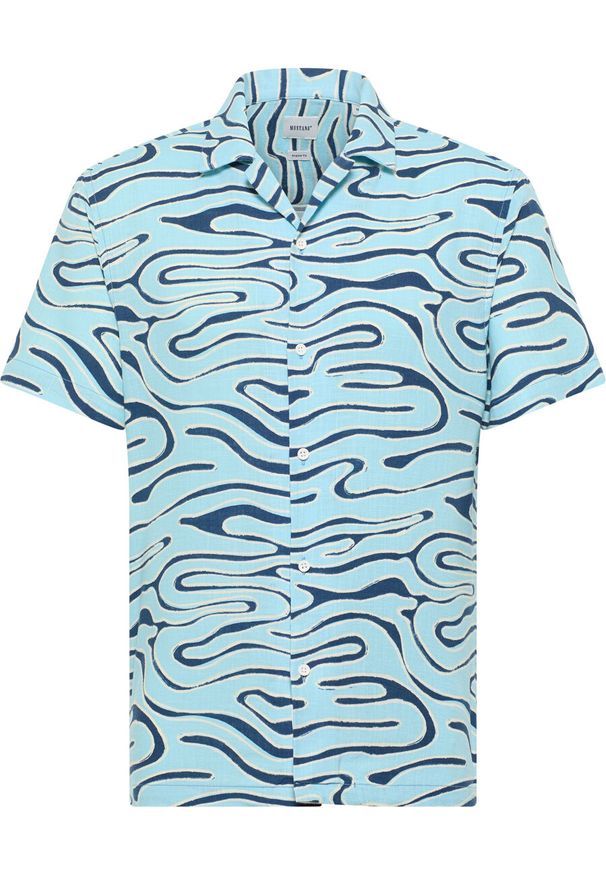 Mustang - MĘSKA KOSZULA MUSTANG Layton Waterprint Aop 1015241 12581. Okazja: na co dzień. Materiał: bawełna, jeans. Długość rękawa: krótki rękaw. Długość: krótkie. Wzór: paski, kolorowy. Sezon: lato, wiosna. Styl: wakacyjny, klasyczny, elegancki, casual