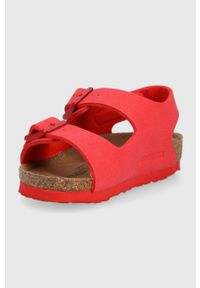 Birkenstock sandały dziecięce kolor czerwony. Zapięcie: klamry. Kolor: czerwony. Materiał: materiał, guma. Wzór: gładki #2