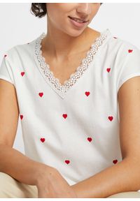 bonprix - T-shirt z czystej bawełny. Typ kołnierza: dekolt w serek. Kolor: biały. Materiał: bawełna. Wzór: nadruk #3