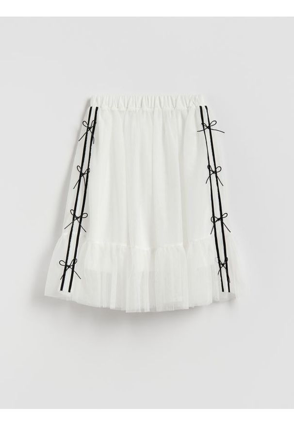 Reserved - Tiulowa spódnica z kokardkami - złamana biel. Typ kołnierza: kokarda. Materiał: tiul