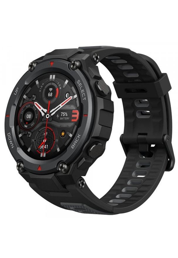 Huami - Smartwatch Amazfit T-Rex Pro czarny (Meteorite Black). Rodzaj zegarka: smartwatch. Kolor: czarny. Materiał: skóra. Styl: militarny, klasyczny, sportowy
