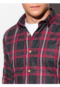Ombre Clothing - Koszula męska w kratę z długim rękawem K562 - czerwona - XXL. Kolor: czerwony. Materiał: poliester, bawełna. Długość rękawa: długi rękaw. Długość: długie #4