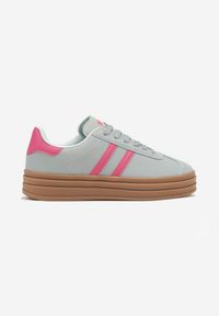 Born2be - Niebiesko-Różowe Sneakersy na Platformie z Minimalistycznymi Przeszyciami Teritha. Nosek buta: okrągły. Zapięcie: sznurówki. Kolor: niebieski. Materiał: syntetyk, nubuk. Obcas: na platformie. Wysokość obcasa: niski