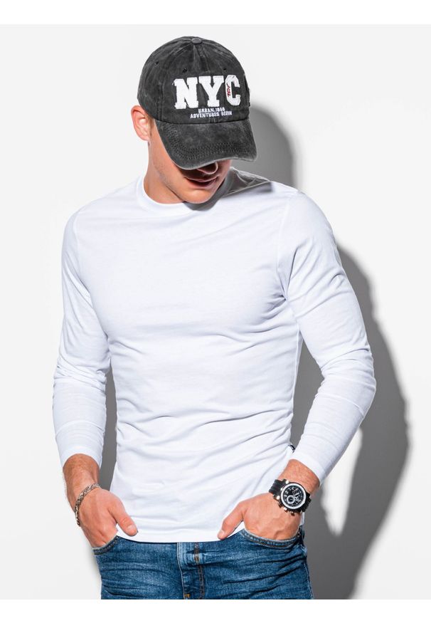 Ombre Clothing - Longsleeve męski bez nadruku L118 - biały - XXL. Typ kołnierza: kaptur. Kolor: biały. Materiał: bawełna. Długość rękawa: długi rękaw. Styl: klasyczny